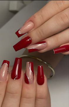 Red Acrylic Nails, Classy Acrylic Nails, Red Nail, Acrylic Nails Coffin Short, Short Acrylic Nails Designs, Xmas Nails, Fancy Nails, Short Acrylic Nails, Nail Arts