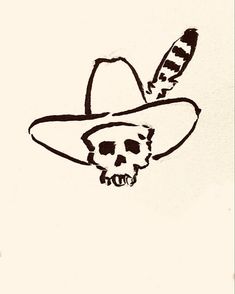 a drawing of a skull wearing a hat