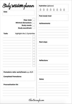 the study session planner is shown in black and white