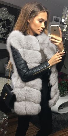 Brand Name: LEOSOXSCraft\Technics: KnittedMaterial: Faux LeatherStyle: Office LadyStyle: Fashion Slim FurOrigin: CN(Origin)Season: Winter Spiegel Selfie, Fur Vest Women, Chic Outerwear, Mode Hippie, Parka Women, Style Vest, Famous Designer, Office Fashion Women, Womens Sleeveless Tops