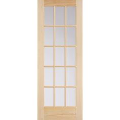 Maximize natural light with this 15-lite French pine wood door, featuring clear glass. Masonite Traditional 30-in x 80-in Clear Glass Smooth Solid Core Unfinished Pine Wood Slab Door in Brown | 738753 Masonite Doors, Pine Interior Doors, Modern Pool House, Wooden Doors Interior, Glass French Doors, Glass Panel Door, Solid Doors, Solid Core, French Doors Interior