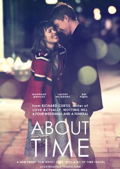 a movie poster for about time with an image of a man and a woman standing next to each other