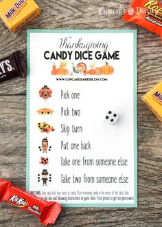 a candy dice game is shown on a table