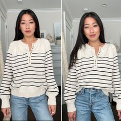 How to tuck a chunky knit sweater French Tuck Sweater, Tuck Sweater, Front Tuck Shirt, Create Capsule Wardrobe, Striped Sweater Outfit, French Tuck, Tuck Dress, Knit Sweater Outfit