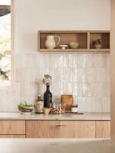 the kitchen counter is clean and ready to be used as an appliance for cooking