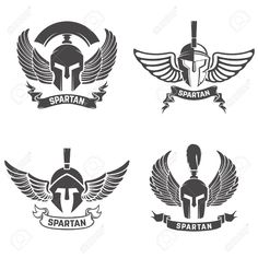 spartan emblems with wings and helmet on white background stock photo, royalty image and royalty