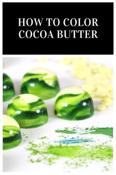 how to color chocolate butter with green and white swirled icing on it, in front of