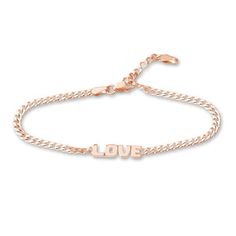 A dazzling "Love" station shimmers elegantly in the center of this meaningful women's bracelet. Fashioned in 14K rose gold, the adjustable 6.6-inch curb chain secures in place with a lobster clasp. Jared The Galleria Of Jewelry, Curb Chain, Fashion Bracelets, Womens Bracelets, Lobster Clasp, Gold Bracelet, Rose Gold, Bracelet, Chain