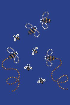 an image of bees made out of beads on a blue background with space for text