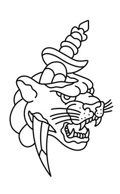 a black and white drawing of a tiger's head with an angry look on its face