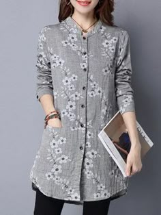 #AdoreWe #PopJulia - #PopJulia Floral Printed Long Sleeve Vintage Linen Blouse - AdoreWe.com Vintage Style Blouses, Short Kurti, Mode Abaya, Kurta Neck Design, Cotton Kurti Designs, Kurti Designs Party Wear, Kurti Neck Designs, Kurta Designs Women, Trendy Fashion Tops