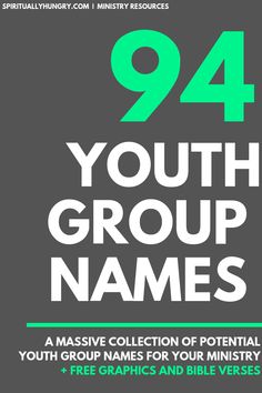 the front cover of 94 youth group names, with green and black font on it