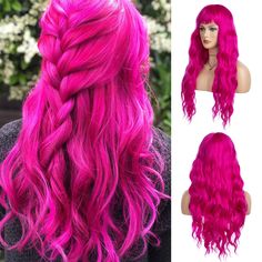 PRICES MAY VARY. 【Color】Hot Pink .Color may slightly color difference due to different display & light. 【Premium Material】Made of high quality synthetic heat resistant fiber, which enable the long curly wavy wig long term use, look natural and touch soft,easy to comb,minimum shedding and tangling. 【Adjustable Size】about 21"-23".There are 2 adjustment straps and 2 combs inside the long wavy wig,you can adjust the hook inside the cap to the correct size to suit your head. 【Daily & Cosplay & Hallow Pink Lace Wig, Baby Doll Hair, Wavy Wig With Bangs, Star Costume, Hair Knot, Hair Wigs For Women, Wavy Wig, Best Wigs, Hair Color Pink