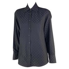 Luxury Gucci Collared Shirt, Black Collared Gucci Top, Luxury Gucci Button-up Tops, Elegant Gucci Button-up Blouse, Gucci Designer Black T-shirt, Gucci By Tom Ford, 1970s Blouse, Tom Ford Gucci, Gg Monogram