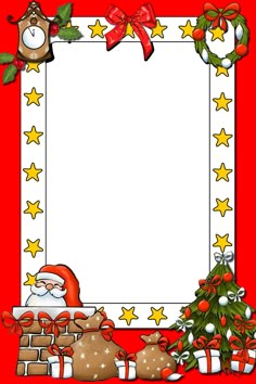 a christmas frame with santa claus and gifts