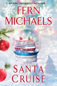 a book cover for santa's cruise by fern michaells with christmas decorations in the snow