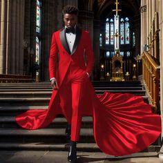 Men's Fashion Suits with Floor Length Cloaks Red Banquets Wedding Groom 2 Pieces | eBay Classic Gentleman, Men In Red, Mens Fur, Plus Size Dress Outfits, Floyd Mayweather, Red Suit, Wedding Plan, Long Train, Groom Suit