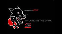 the wolf is walking in the dark with red and black colors on it's face