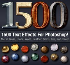 the cover of 500 text effects for photoshop, metal, glass, wood, leathers, fire, and more