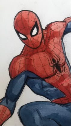 a drawing of a spider man sitting on the ground