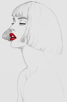 a drawing of a woman with red lips