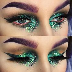 @alyssamarieartistry on instagram Coral Eye Makeup, Extreme Make-up, Carnaval Make-up, Glitter Eyebrows, Make Carnaval, Halloweenský Makeup, Festival Makeup Glitter, Make Up Foundation