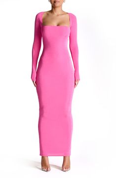 N BY NAKED WARDROBE Long Sleeve Maxi Dress | Nordstromrack Tight Pink Dress, Long Sleeve Long Dress, Pink Longsleeve, Sleeve Long Dress, Colorful Outfit, Naked Wardrobe, Pink Maxi Dress, Long Sleeve Maxi, Long Sleeve Bodycon Dress