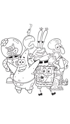 spongebob and friends coloring pages for the kids to color on their own walls