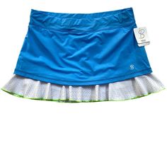 Sofibella women's activewear pull-on flared flutter tiered a-line skort skirt Plus Size 1X Sky blue white lime green Elastic waist Mesh under skirt Attached under short Waist: 18" Hip: 21.5" Length: 15" Inseam: 3" Rise: 11" 91% nylon 9% elastane Machine wash, hang dry New with original tags Item(s) are free from defects except any described or pictured From a smoke and pet free home Solid Skirt, Tennis Skort, Short Waist, Tennis Skirt, Athletic Fashion, Womens Activewear, Lime Green, Tennis, Lavender