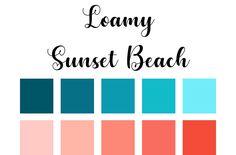 the words lonny sunset beach are in black and white, with different colors