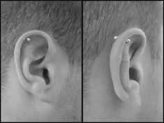 an ear is shown with two different angles