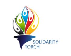 the logo for solidarity torch, which is designed to look like people holding hands in different colors