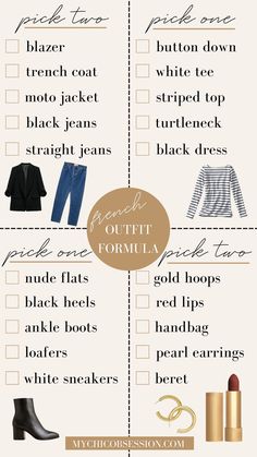 Designer Staple Pieces, Simple French Outfit, Jeans Capsule Wardrobe, Parisian Chic Capsule Wardrobe, Jane Birkin Capsule Wardrobe, French Woman Capsule Wardrobe, Mid Size French Style, Basic Things You Need In Your Closet, French Outfits For Women