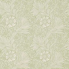 a green and white wallpaper with flowers on it