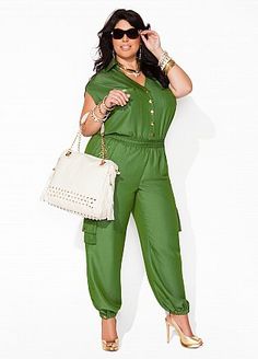 Ashley Stewart - Military Glam Unique Womens Fashion, Curvy Fashionista, Urban Clothing, Full Figure Fashion, Plus Size Romper, Plus Size Beauty, Plus Size Jumpsuit, Ashley Stewart, Plus Size Fashion For Women