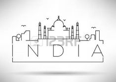 the name india in front of a cityscape with buildings and birds flying over it