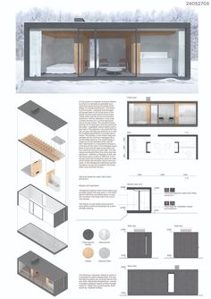 an architectural diagram shows the interior and exterior of a modern home in wintertime, with snow on the ground