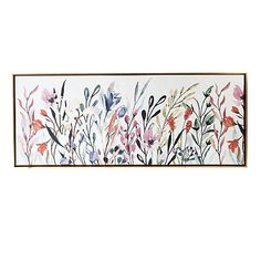 a painting on the wall with flowers and plants painted in watercolors, it is white