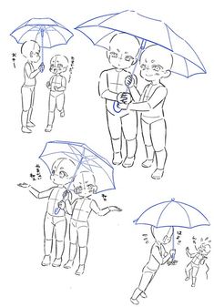 an image of people with umbrellas in the rain sketching step by step instructions