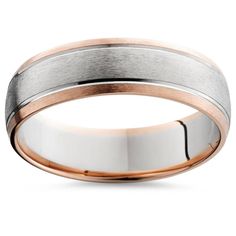 men's wedding band with two tone gold and white ceramic inlay, on an 18k rose gold plated ring