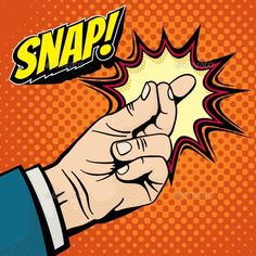 a hand is pointing to the word snap on an orange and yellow background with dots