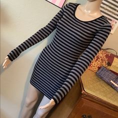 So Comfortable And Warm, Mini, Ribbed, Tons Of Stretch Size Small Gray Stretch Mini Dress With Long Sleeves, Gray Stretch Long Sleeve Mini Dress, Gray Long Sleeve Stretch Mini Dress, Fitted Striped Mini Dress For Fall, Casual Gray Fitted Mini Dress, Gray Stretch Mini Dress Casual Style, Casual Gray Stretch Mini Dress, Casual Stretch Gray Mini Dress, Casual Gray Bodycon Dress For Night Out