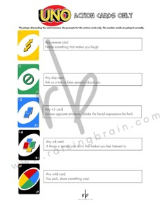 the printable worksheet for uno cards only