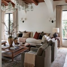 a living room filled with furniture and lots of windows