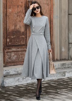 Mother If Groom Dresses, Thanksgiving Dresses Women, Women Casual Wear Outfit, Long Sleeve Dress Knee Length, Woolen Dress For Women, Woollen Dresses Winter, A Line Dress Casual Classy, A-line Dress, A-line Dresses