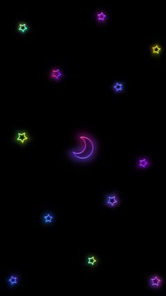 colorful stars and crescents on a black background