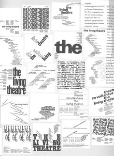 an advertisement for the living theatre, with many different types of words and numbers on it