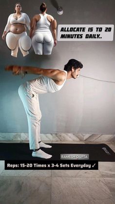 a man is doing yoga in front of an advertise for the same company