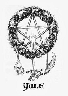 a pen and ink drawing of a pentagramil surrounded by roses