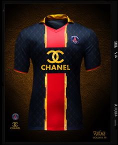 a black and red shirt with the word chanel on it, in gold lettering